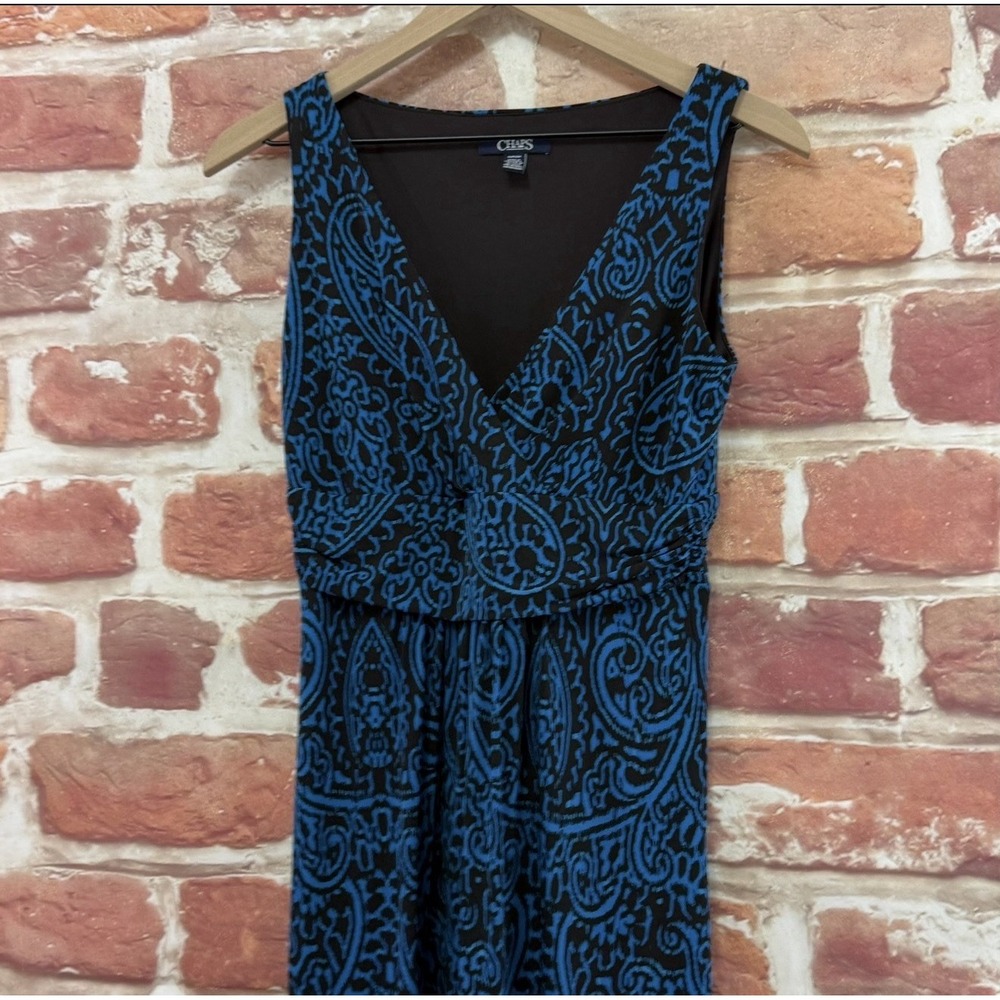 Ralph Lauren Chaps Dress Womens S Blue Black Boho Floral Empire Waist Sundress - Picture 4 of 9